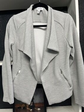 Calvin Klein Light Gray Ribbed Open Front Jacket with Zip Pockets Woman’s M